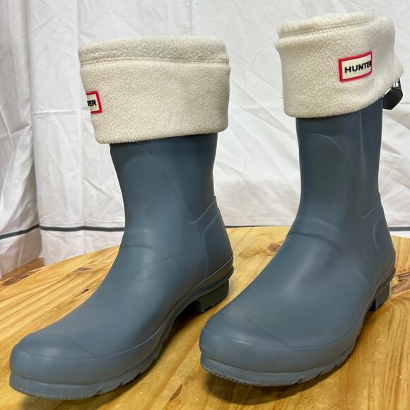 Hunter Rubber Waterproof Short Boot with Socks Liner Blue/White Women's Size 10 - Picture 3 of 8